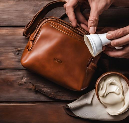 Applicazione di una Crema Protettiva per pelle doppo pulire la borsa