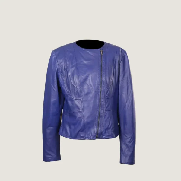 giacca biker pelle blu