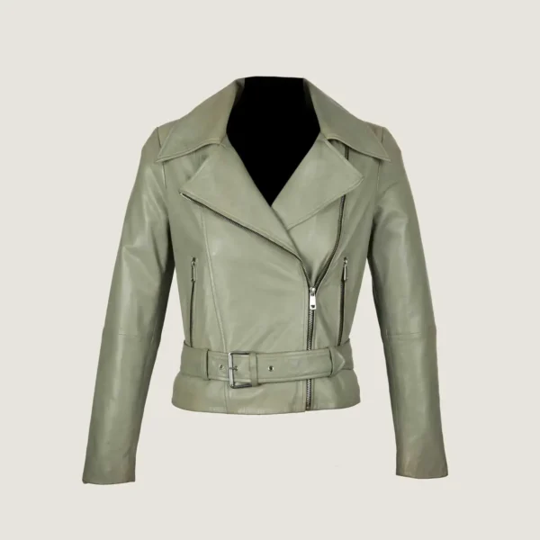 giacca pelle pieno fiore biker verde