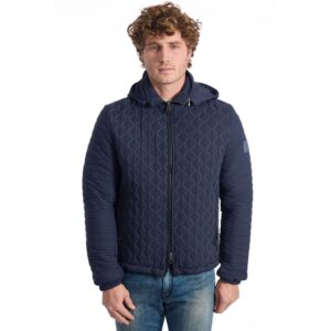 Giacca Bomber Uomo Blu Trapuntata con Cappuccio