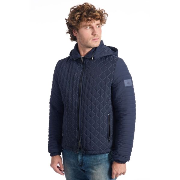 Giacca Bomber Uomo Blu Trapuntata con Cappuccio - immagine 2